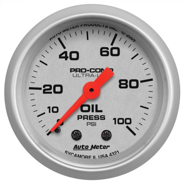 AutoMeter - AutoMeter 2-1/16in. OIL PRESSURE,  0-100 PSI - 4321