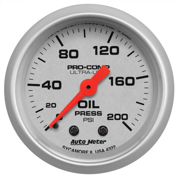AutoMeter - AutoMeter 2-1/16in. OIL PRESSURE,  0-200 PSI - 4322