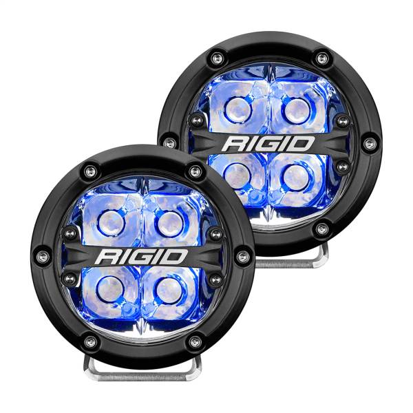 Rigid Industries - RIGID 360-SERIES 4 INCH ROUND LED OFF-ROAD SPOT BEAM PATTERN FOR HIGH SPEED (50 MPH PLUS) AND BLUE BACKLIGHT PAIR - 36115