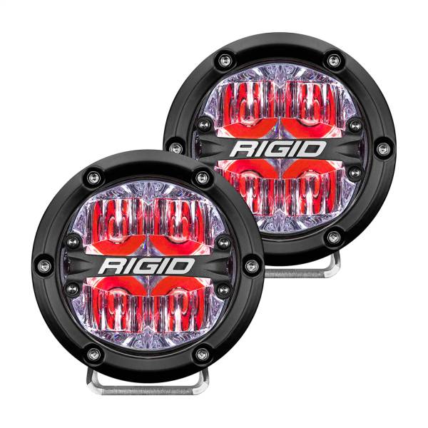 Rigid Industries - RIGID 360-SERIES 4 INCH ROUND LED OFF-ROAD DRIVE BEAM PATTERN FOR MODERATE SPEED (20-50 MPH) AND RED BACKLIGHT PAIR - 36116