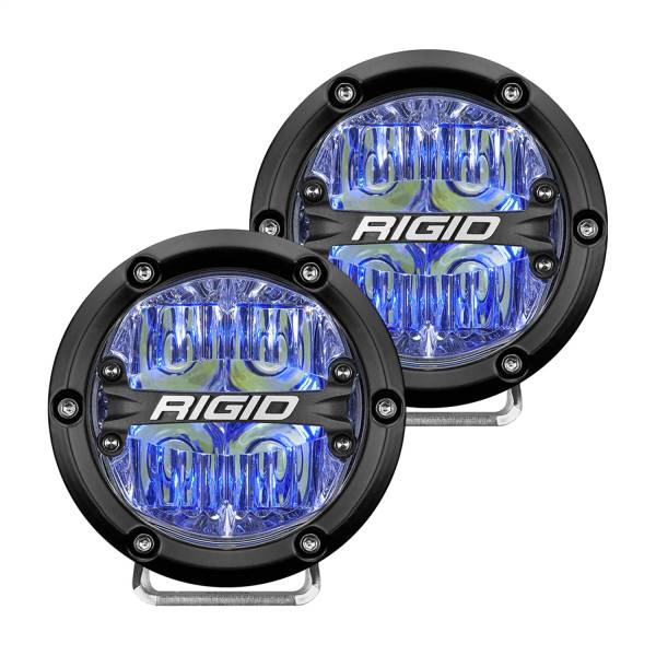 Rigid Industries - RIGID 360-SERIES 4 INCH ROUND LED OFF-ROAD DRIVE BEAM PATTERN FOR MODERATE SPEED (20-50 MPH) AND BLUE BACKLIGHT PAIR - 36119