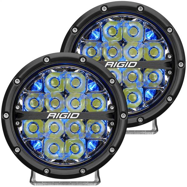 Rigid Industries - RIGID 360-SERIES 6 INCH ROUND LED OFF-ROAD SPOT BEAM PATTERN FOR HIGH SPEED (50 MPH PLUS) AND BLUE BACKLIGHT PAIR - 36202