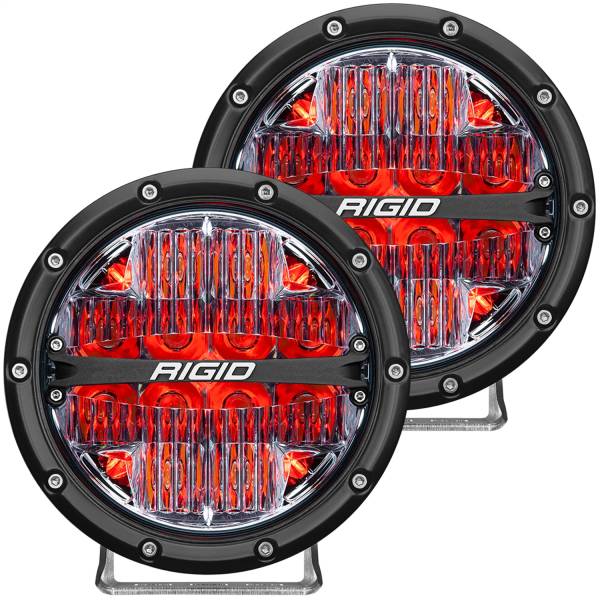 Rigid Industries - RIGID 360-SERIES 6 INCH ROUND LED OFF-ROAD DRIVE BEAM PATTERN FOR MODERATE SPEED (20-50 MPH) AND RED BACKLIGHT PAIR - 36205