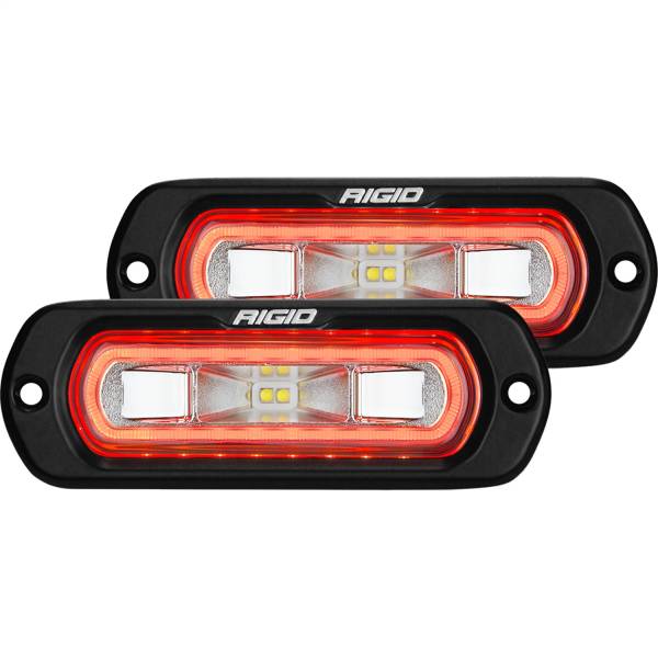 Rigid Industries - Rigid Industries SR-L SERIES OFF-ROAD SPREADER LED LIGHT POD 3 WIRE FLUSH MOUNT WITH RED HALO PAIR - 53222