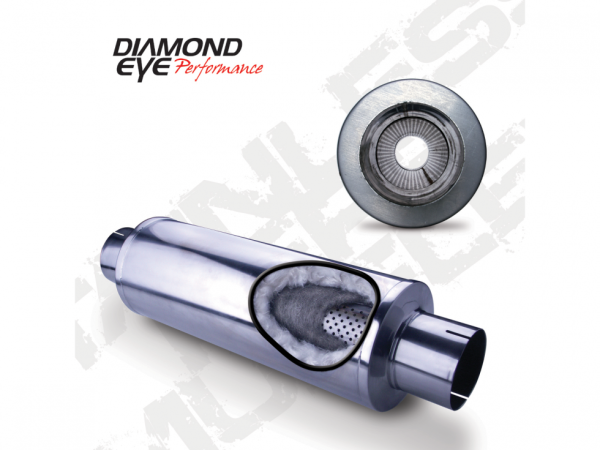 Diamond Eye Performance - Diamond Eye Performance Diesel Muffler 27 Inch Round 4 Inch Center Inlet/Outlet Stainless Performance Perforated - 470050