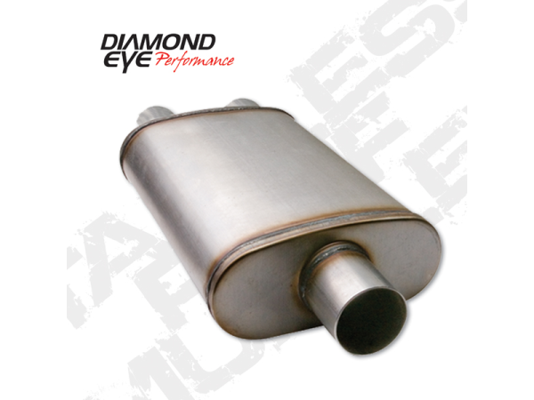 Diamond Eye Performance - Diamond Eye Performance Diesel Muffler 28 Inch Oval 3.5 Inch Single Inlet/Dual Outlet Stainless Performance Perforated - 360011