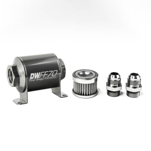 DeatschWerks - DeatschWerks Stainless Steel 10AN 5 Micron Universal Inline Fuel Filter Housing Kit (70mm) - 8-03-070-005K-10