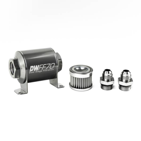 DeatschWerks - DeatschWerks Stainless Steel 8AN 5 Micron Universal Inline Fuel Filter Housing Kit (70mm) - 8-03-070-005K-8