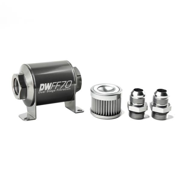 DeatschWerks - DeatschWerks Stainless Steel 10AN 10 Micron Universal Inline Fuel Filter Housing Kit (70mm) - 8-03-070-010K-10