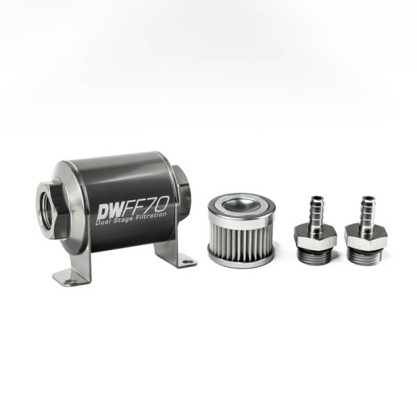 DeatschWerks - DeatschWerks Stainless Steel 5/16in 10 Micron Universal Inline Fuel Filter Housing Kit (70mm) - 8-03-070-010K-516