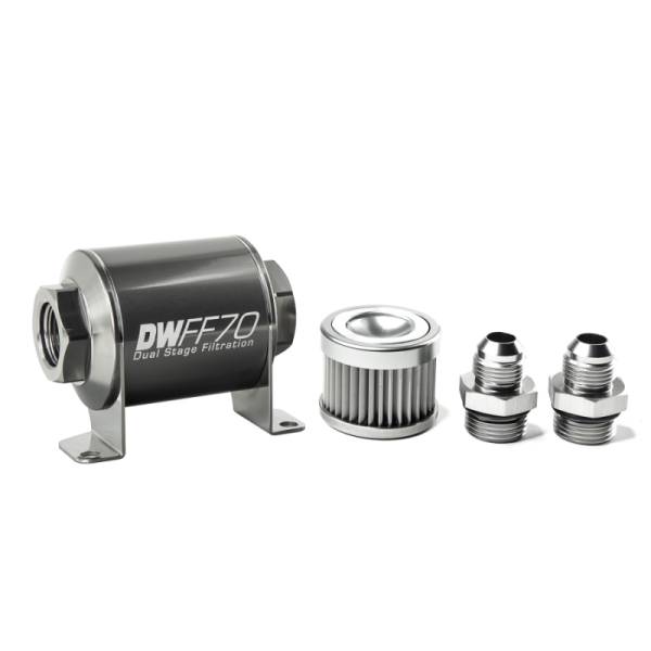 DeatschWerks - DeatschWerks Stainless Steel 8AN 10 Micron Universal Inline Fuel Filter Housing Kit (70mm) - 8-03-070-010K-8