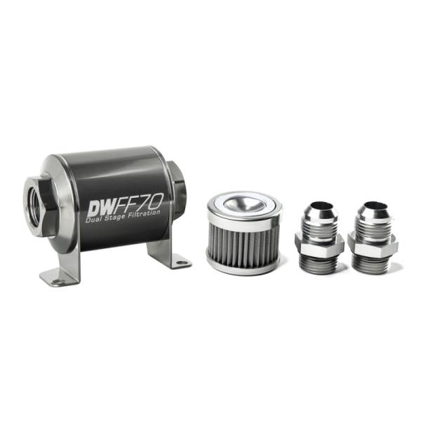 DeatschWerks - DeatschWerks Stainless Steel 10AN 40 Micron Universal Inline Fuel Filter Housing Kit (70mm) - 8-03-070-040K-10