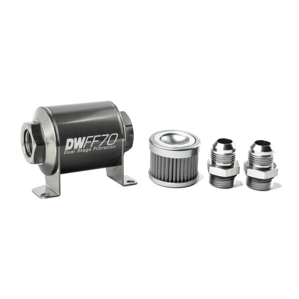 DeatschWerks - DeatschWerks Stainless Steel 10AN 100 Micron Universal Inline Fuel Filter Housing Kit (70mm) - 8-03-070-100K-10