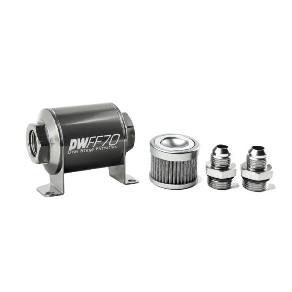 DeatschWerks - DeatschWerks Stainless Steel 8AN 100 Micron Universal Inline Fuel Filter Housing Kit (70mm) - 8-03-070-100K-8
