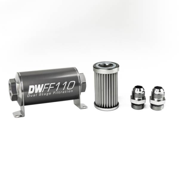 DeatschWerks - DeatschWerks Stainless Steel 10AN 5 Micron Universal Inline Fuel Filter Housing Kit (110mm) - 8-03-110-005K-10