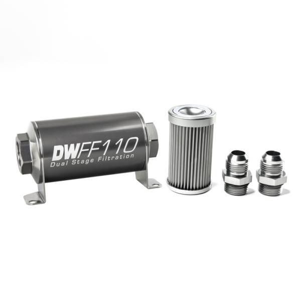 DeatschWerks - DeatschWerks Stainless Steel 10AN 10 Micron Universal Inline Fuel Filter Housing Kit (110mm) - 8-03-110-010K-10