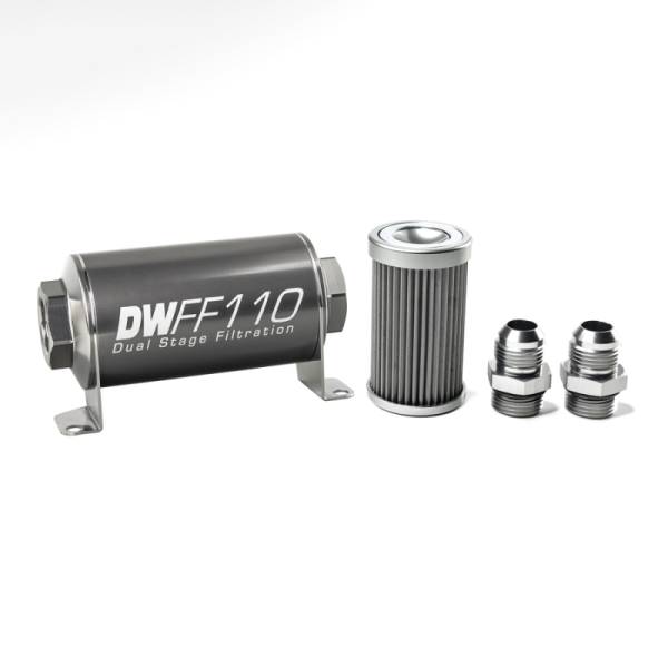 DeatschWerks - DeatschWerks Stainless Steel 10AN 40 Micron Universal Inline Fuel Filter Housing Kit (110mm) - 8-03-110-040K-10