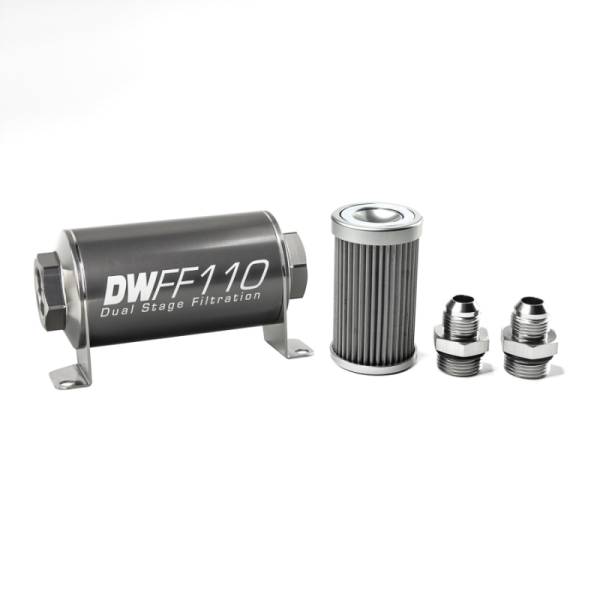 DeatschWerks - DeatschWerks Stainless Steel 8AN 40 Micron Universal Inline Fuel Filter Housing Kit (110mm) - 8-03-110-040K-8