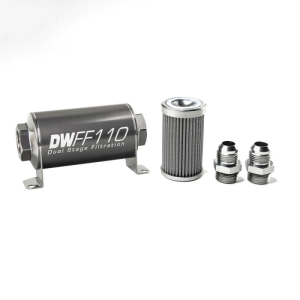 DeatschWerks - DeatschWerks Stainless Steel 10AN 100 Micron Universal Inline Fuel Filter Housing Kit (110mm) - 8-03-110-100K-10