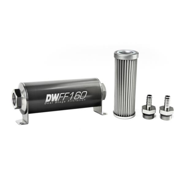 DeatschWerks - DeatschWerks Stainless Steel 3/8in 5 Micron Universal Inline Fuel Filter Housing Kit (160mm) - 8-03-160-005K-38