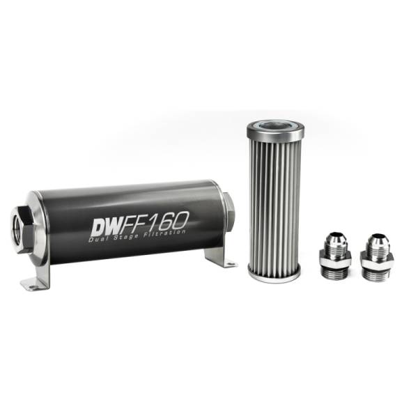 DeatschWerks - DeatschWerks Stainless Steel 8AN 5 Micron Universal Inline Fuel Filter Housing Kit (160mm) - 8-03-160-005K-8