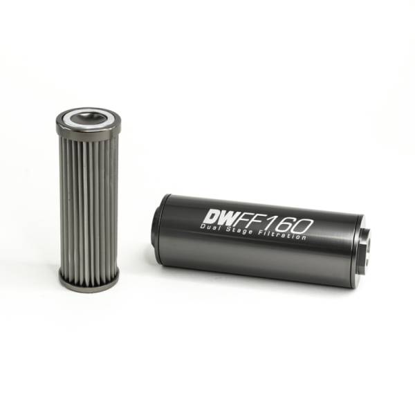 DeatschWerks - DeatschWerks Stainless Steel 8AN 10 Micron Universal Inline Fuel Filter Housing Kit (160mm) - 8-03-160-010K