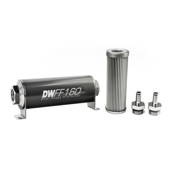 DeatschWerks - DeatschWerks Stainless Steel 3/8in 10 Micron Universal Inline Fuel Filter Housing Kit (160mm) - 8-03-160-010K-38