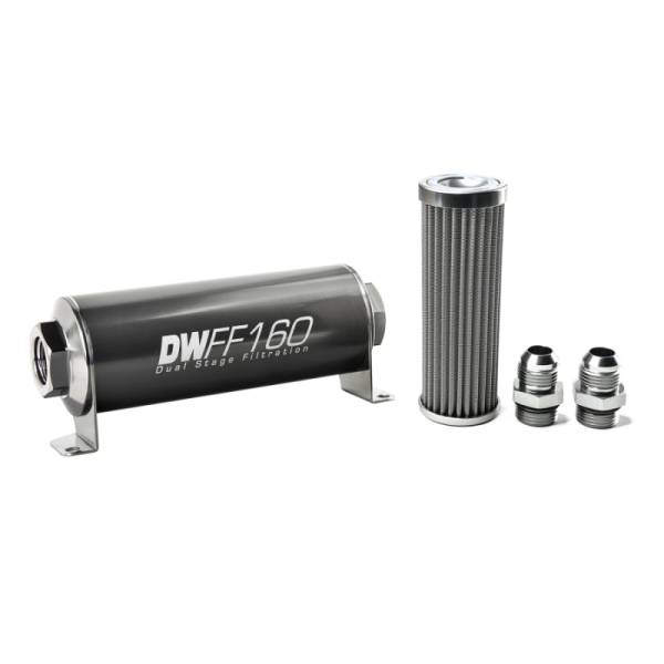 DeatschWerks - DeatschWerks Stainless Steel 10AN 100 Micron Universal Inline Fuel Filter Housing Kit (160mm) - 8-03-160-100K-10