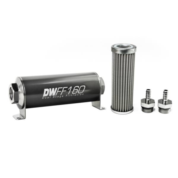 DeatschWerks - DeatschWerks Stainless Steel 5/16in 100 Micron Universal Inline Fuel Filter Housing Kit (160mm) - 8-03-160-100K-516
