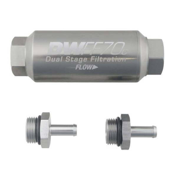 DeatschWerks - DeatschWerks 5/16in 10 Micron 70mm Compact In-Line Fuel Filter Kit - 8-03-70C-010K-516