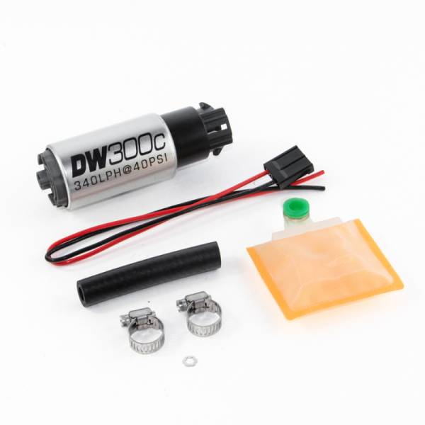 DeatschWerks - DeatschWerks 340lph DW300C Compact Fuel Pump w/ Universal Install Kit (w/ Mounting Clips) - 9-309-1000