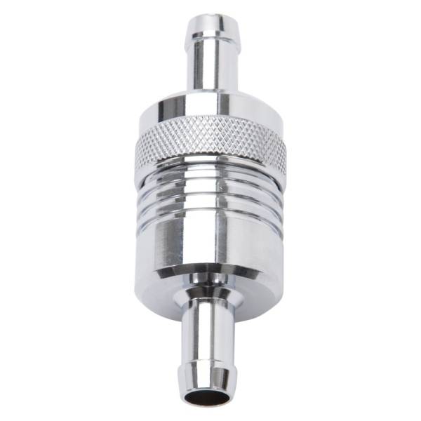 Edelbrock - Edelbrock Fuel Filter Aluminum 3In X 01/ 1/8In 3/8In Inlet/Outlet Chrome - 8136