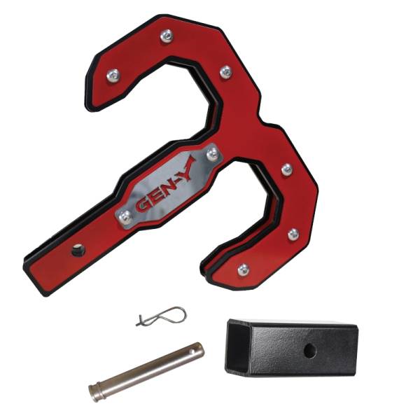 GEN-Y Hitch - GEN-Y Hitch Hulk 2.0 16K Tow Hook 2in Shank w/GH-009 Reducer Sleeve/GH-099 Pin/GH-011 Clip - Black/Red - GH-0071-R