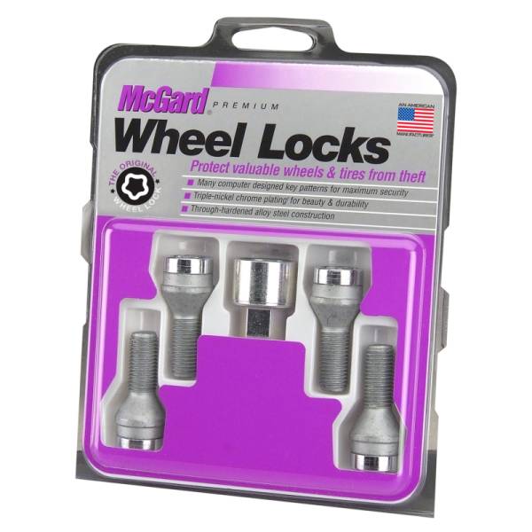 McGard - McGard Wheel Lock Bolt Set - 4pk. (Cone Seat) M14X1.5 / 17mm Hex / 27.5mm Shank Length - Chrome - 27222