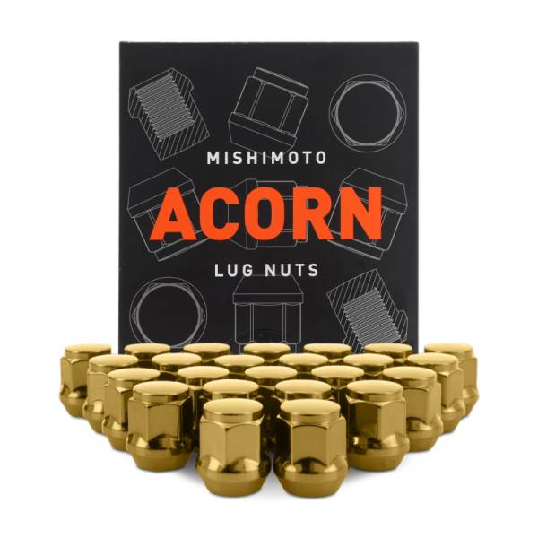 Mishimoto - Mishimoto Steel Acorn Lug Nuts M12 x 1.5 - 24pc Set - Gold - MMLG-AC1215-24GD