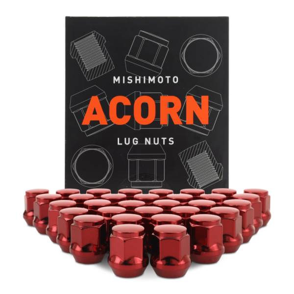 Mishimoto - Mishimoto Steel Acorn Lug Nuts M14 x 1.5 - 32pc Set - Red - MMLG-AC1415-32RD