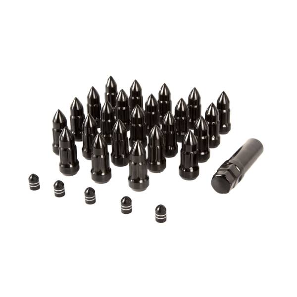 Rugged Ridge - Rugged Ridge Bullet Lug Nut and Valve Stem Cap Kit Black 1/2-20 - 16715.27