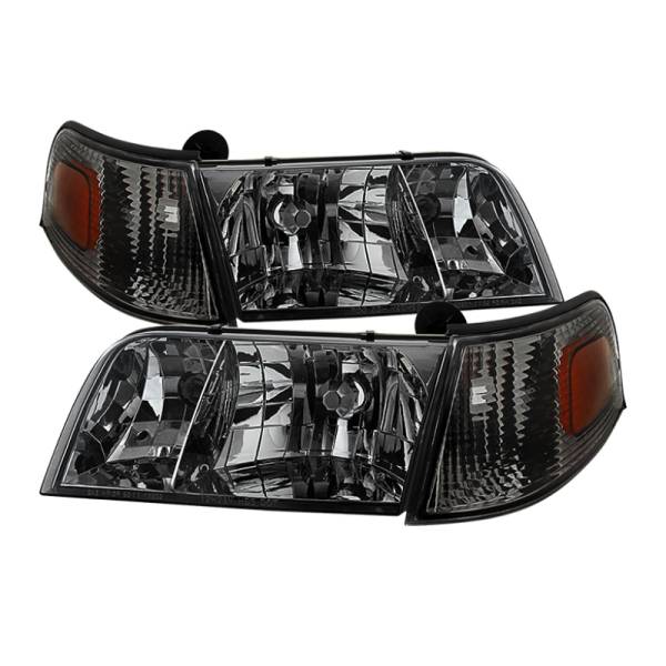 SPYDER - SPYDER Xtune Crown Victoria 98-11 Crystal Headlights w/ Corner Lights Set Smoked HD-JH-CRVI98-SET-SM - 9031045