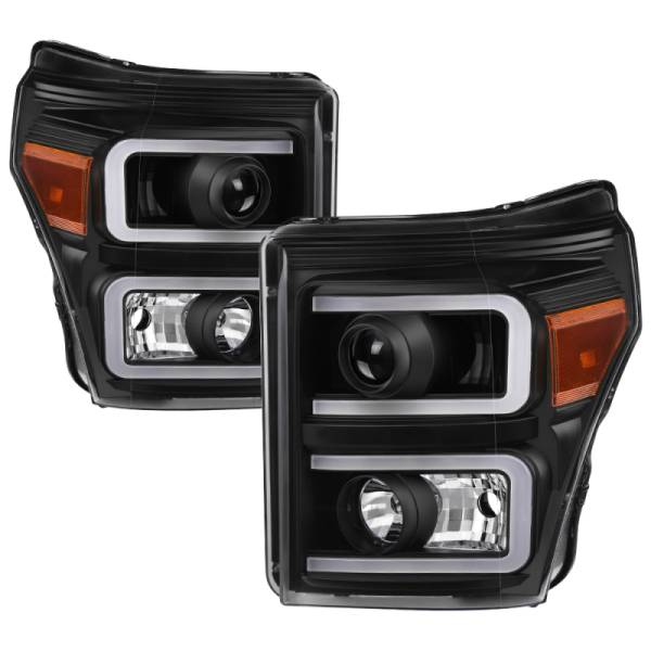 SPYDER - SPYDER Xtune Ford Super Duty 11-16 Projector Headlights Light Bar Drl Black PRO-JH-FS11-LBBRL-BK - 9034923