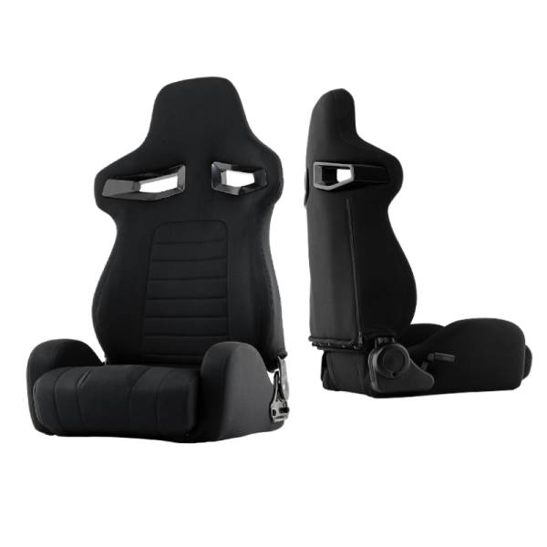 SPYDER - SPYDER Xtune R33 Style Racing Seat Pu Sp Fabric (Double Slider) Black/Black Passenger Side RST-R33-04-BK-PA - 9933820