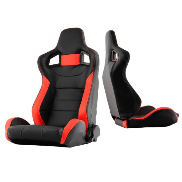 SPYDER - SPYDER Xtune Scs Style Racing Seat Carbon Pu (Double Slider) Black/Red Driver Side RST-SCS-02-BKR-DR - 9933837