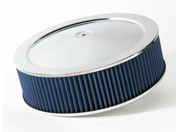 aFe - aFe MagnumFLOW Air Filters Round Racing P5R A/F Chrome Assy 14x4: Blk/Blue E/M - 18-21402