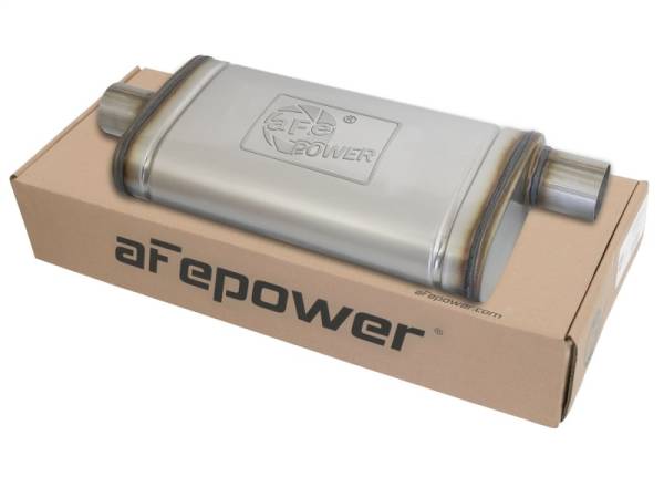 aFe - aFe MACHForce XP SS Muffler 2.5in Center Inlet / 2.5in Offset Outlet 18in L x 9in W x4in H Body - 49M00019