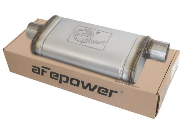 aFe - aFe MACHForce XP SS Muffler 3in Center Inlet / 3in Offset Outlet 18in L x 9in W x4in H Body - 49M00020