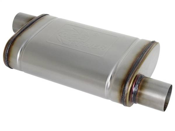 aFe - aFe MACH Force-Xp 409 SS Muffler 2.5in Offset Inlet/2.5in Offset Outlet 14in L x 9in W x 4in H Body - 49M00028