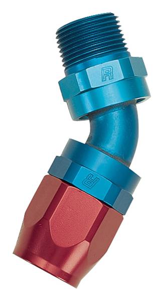 Russell - Russell Performance -8 AN Red/Blue 45 Degree Full Flow Swivel Pipe Thread Hose End (With 1/2in NPT) - 612020