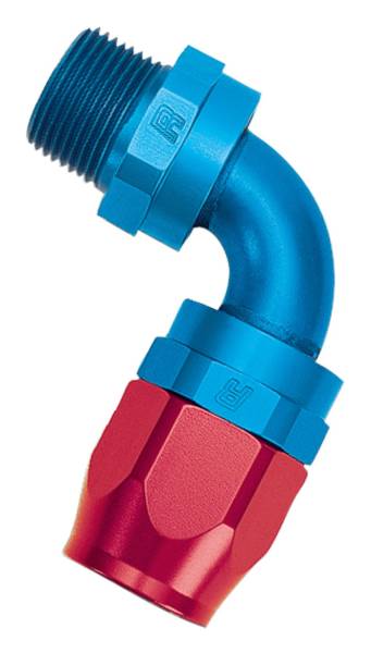 Russell - Russell Performance -10 AN Red/Blue 90 Deg Full Flow Swivel Pipe Thread Hose End (With 1/2in NPT) - 612120