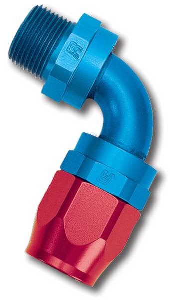 Russell - Russell Performance -6 AN Red/Blue 90 Degree Full Flow Swivel Pipe Thread Hose End (With 3/8in NPT) - 612180