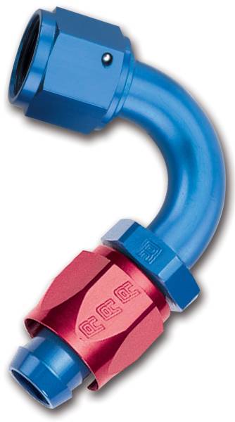 Russell - Russell Performance -6 AN Red/Blue 120 Degree Full Flow Swivel Hose End (With 9/16in Radius) - 613400