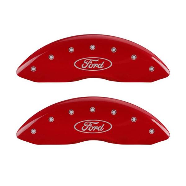 MGP - MGP 4 Caliper Covers Engraved Front & Rear Oval logo/Ford Red finish silver ch - 10056SFRDRD